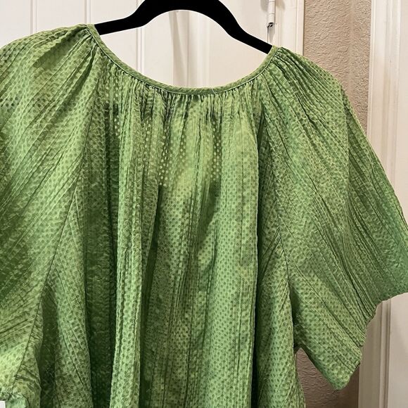 Liz & Me Green Pintucked Pleated Button Up Short Sleeve Top Blouse Women Size 3X - Picture 8 of 10